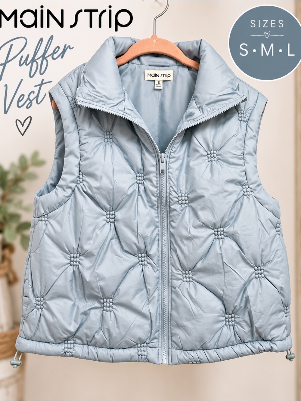 Main Strip Powder Blue Quilted Puffer Vest